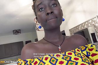 African Casting - Tall Amateur Black Babe Slobbers All Over Big Dick